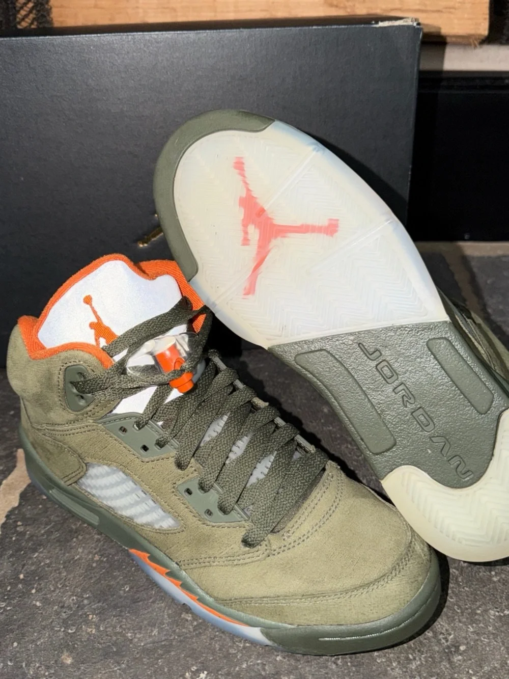 Jordan Olive Green and Orange Kids' High-Top Sneakers